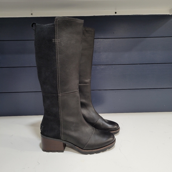 Sorel Cate Tall Boot Black Leather Suede Size 7 - Picture 2 of 11